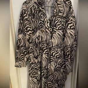 Zebra Print Linen Double Breasted Trench Coat